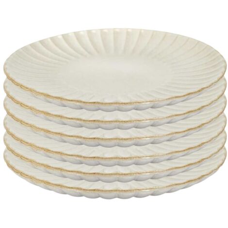 Set de 6 assiettes plates beiges en céramique (Ø27cm) - SHELLY