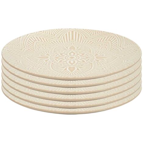 Set de 6 assiettes plates en céramique beige motif mandala (Ø27 cm) - AKKA