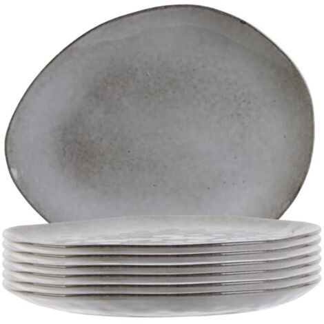 Set de 6 assiettes plates galet en céramique au grés du temps gris (27.5x23cm) - GALET