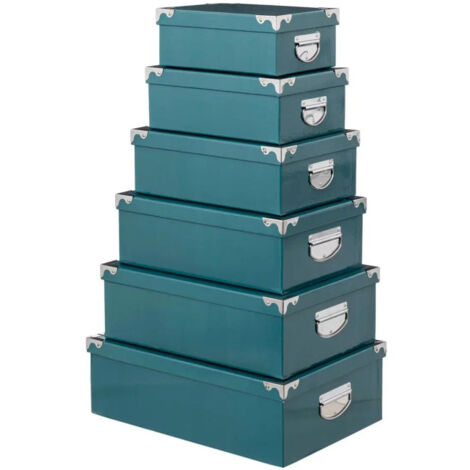 Set de 6 Boîtes de Rangement "Uni" 48cm Bleu Pétrole
