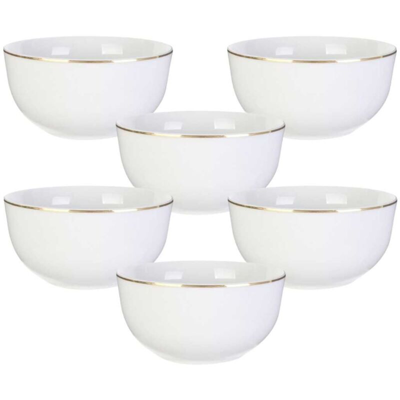 Set de 6 bols blancs en porcelaine avec liseré doré (50cl) - AURA