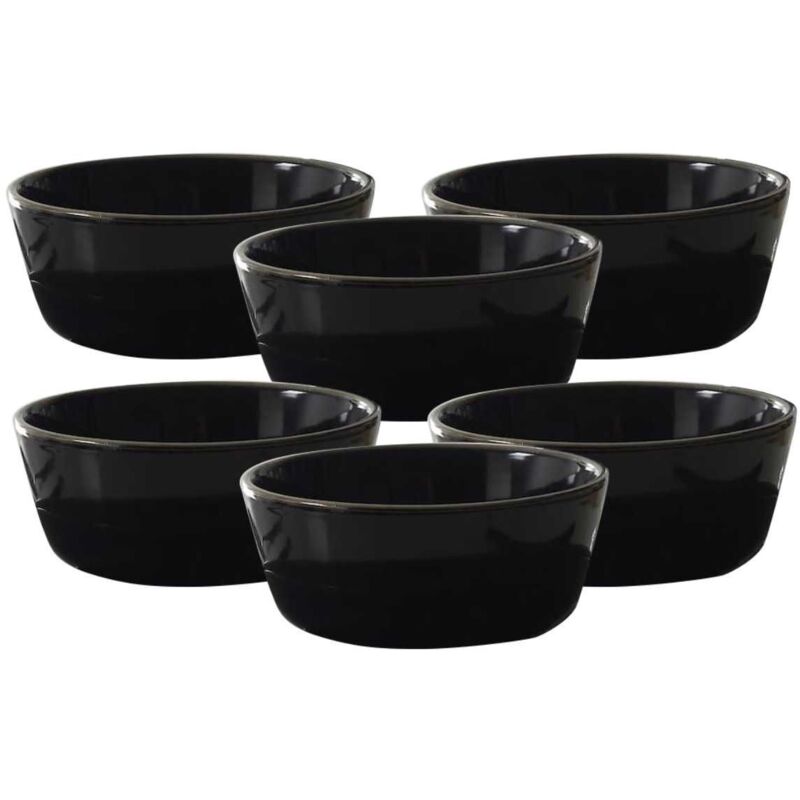 Set de 6 bols noires en céramique avec liseré doré (Ø14 cm) - EBENE