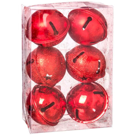 Set de 6 boules de Noël cloches rouges - 5cm