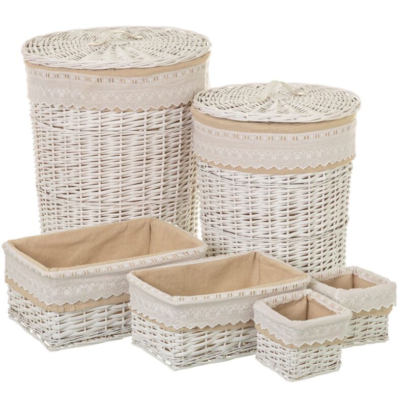 

Set de 6 cestos de mimbre blanco multiusos