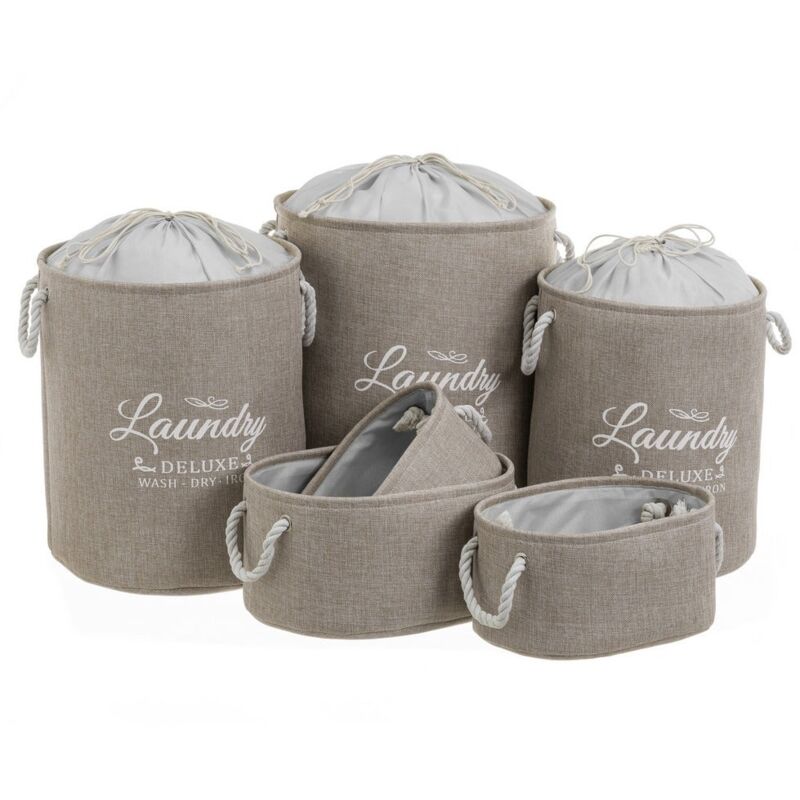

Lolahome - Set de 6 cestos de ropa de microfibra gris clásico