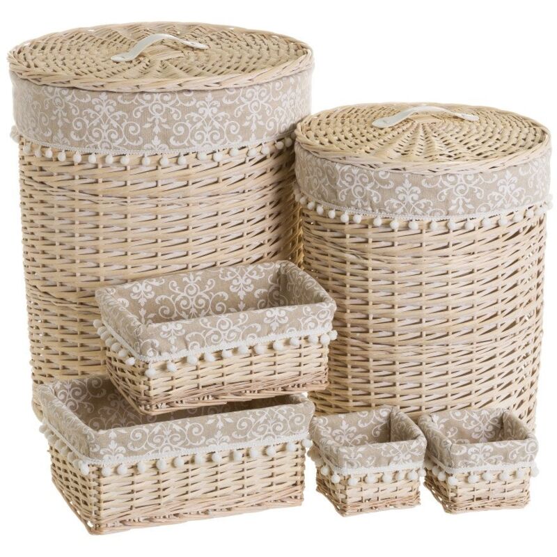 

Lolahome - Set de 6 cestos de ropa de mimbre beige