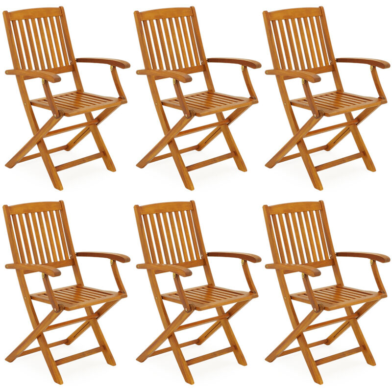 Set de 6 chaises de jardin Boston en bois d'acacia pliable résistant aux intempéries jardin terrasse balcon