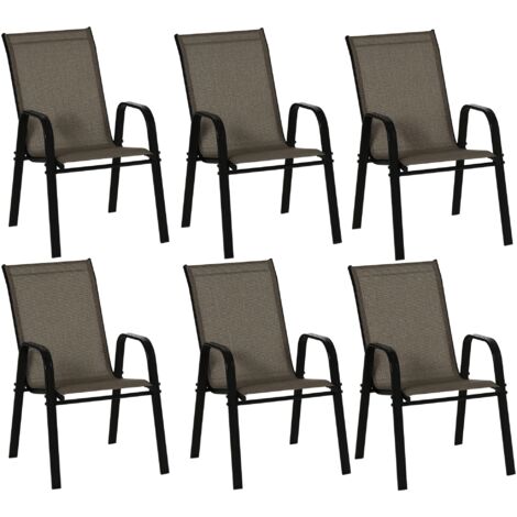 Set de 6 chaises de jardin empilables en métal et tissu respirant marron