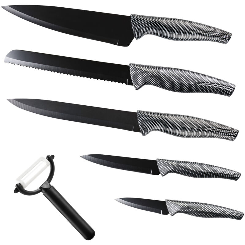 Monzana – Set de 6 couteaux de cuisine en acier inoxydable – Lames aiguisées avec revêtement anti-adhérent – Boîte de rangement avec fermeture