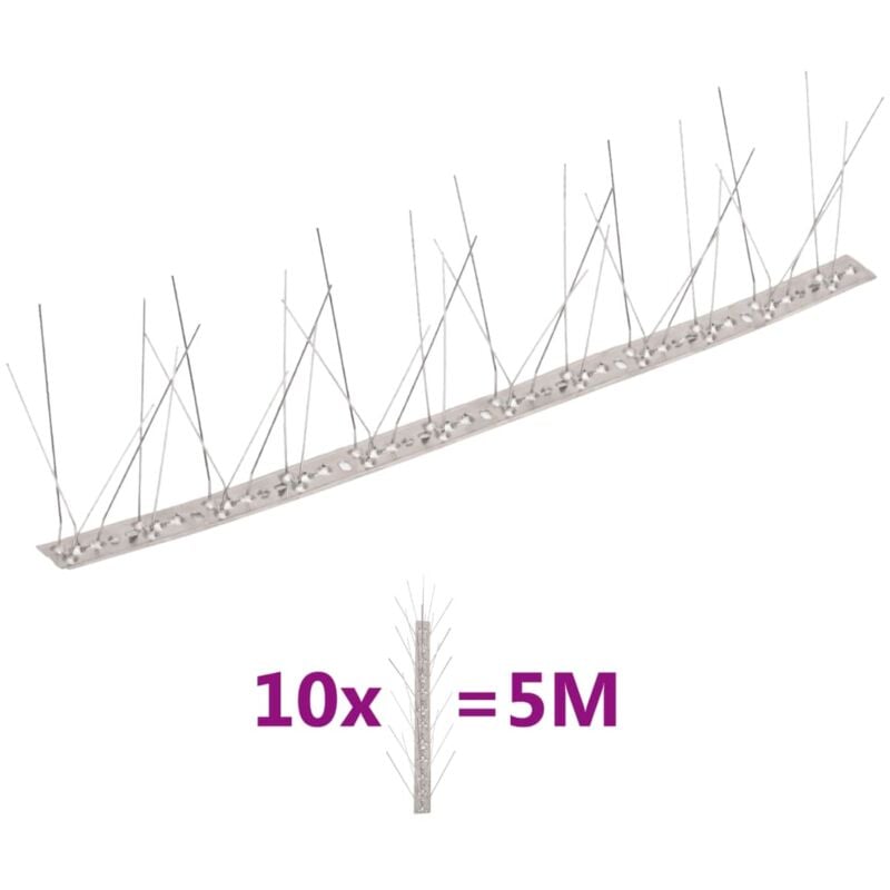Vidaxl - Ensemble de 10 pointes à 5 rangées contre oiseaux Inox 5 m