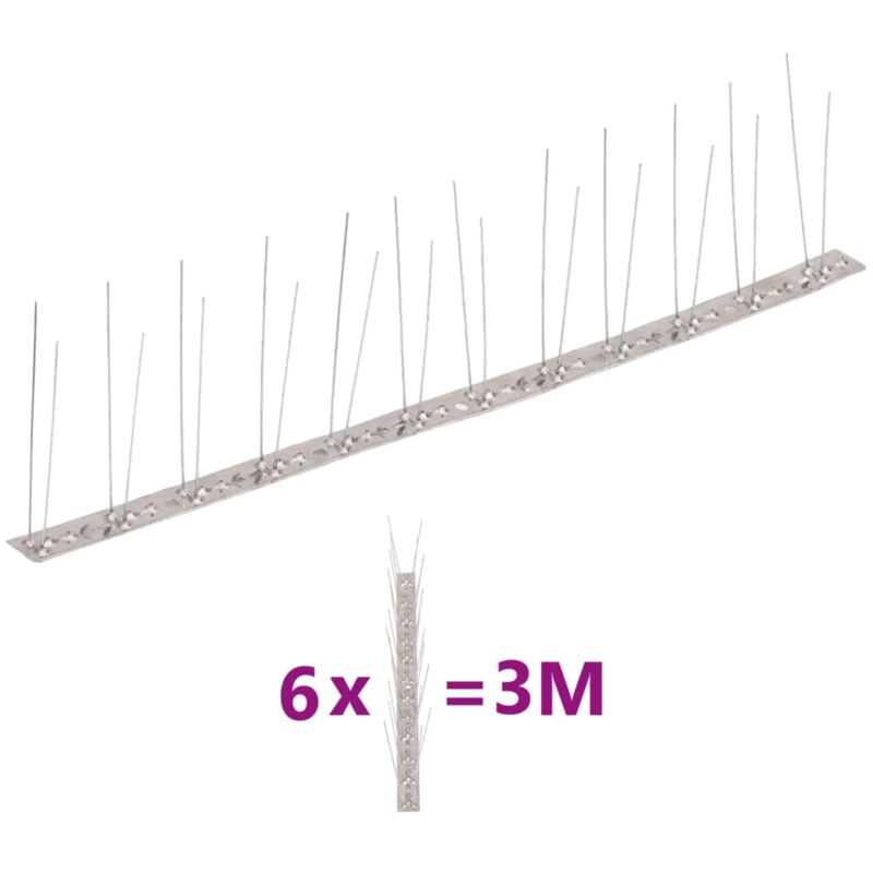 Vidaxl - Ensemble de 6 pointes à 2 rangées contre oiseaux Inox 3 m