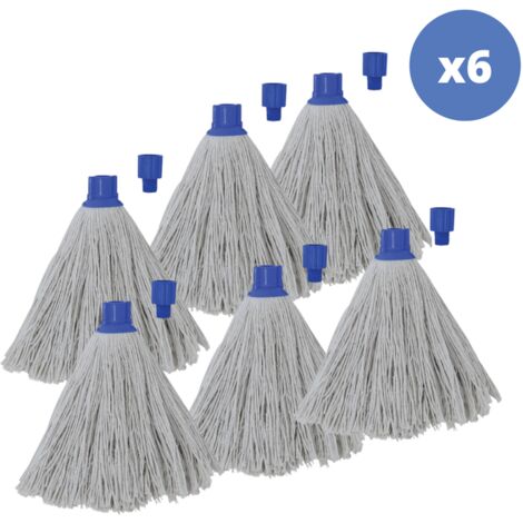 Set de 6 flecos de fregona de recambio en algodón superior 220gr Blanco con punta hexagonal MSV