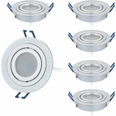 Set de 6 Focos Led Empotrables Redondo Regulable Cepillo Aluminio Regulable Luz Blanca Cálida 3000K, 5W eq. 50W ref.208 [Clase energética F]