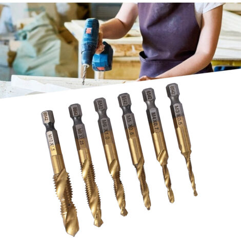 Set de 6 forets et tarauds métriques M3 à M10 en acier rapide HSS, revêtement titane pour durabilité - Idéal pour perçage et taraudage acier et métaux