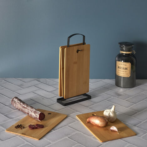 Set de 6 planches à découper en bambou avec socle en métal