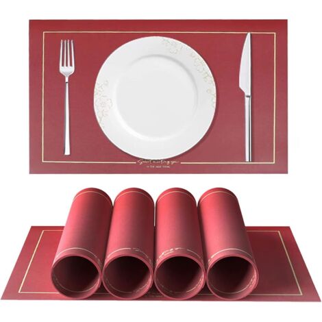 Set de 6 sets de table lavables, en cuir antidérapant résistant à la chaleur, faciles à nettoyer, rouges