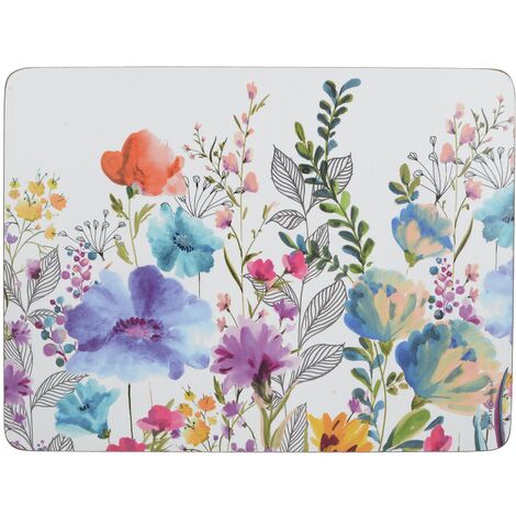 Set de 6 sets de table rectangulaires en liège – Motif floral multicolore – Dimensions 30 x 23 cm – Pour repas élégants – Creative Tops
