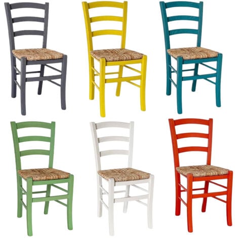 OKAFFAREFATTO Set de 6 sillas Venezia en madera verde, blanco, rojo, gris, amarillo, turquesa