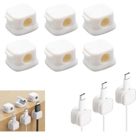 Set de 6 soportes ajustables para cables – solución magnética de gestión de cables – autoadhesivo – para oficina, mesa de noche, cables de carga, HDMI, USB y audio – blanco