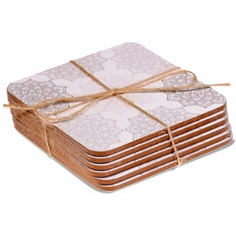 Set de 6 sous-verres Mandala gris en bois et liège