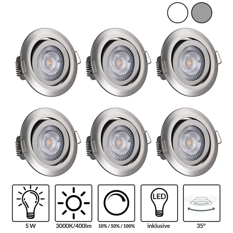 Monzana - Spot led Encastrable 5W 400Lumen 3000K Réglable Blanc Chaud Spot Led Extra Plat Pour Salle de Bain Cuisine Salon Couloir Nickel