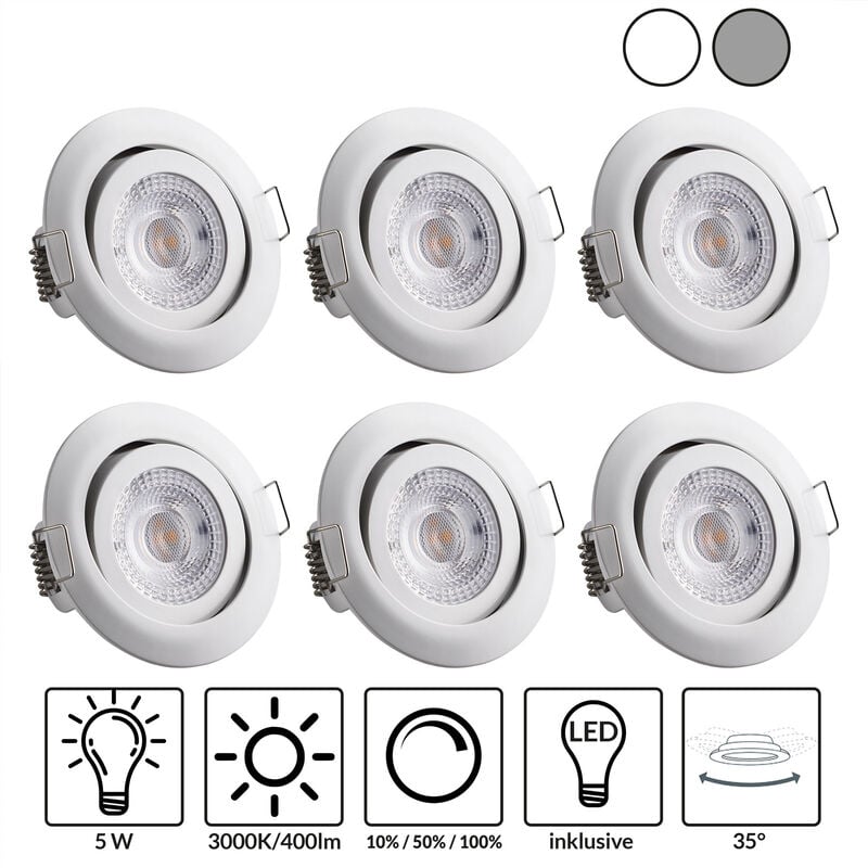 Spot led Encastrable 5W 400Lumen 3000K Réglable Blanc Chaud Spot Led Extra Plat Pour Salle de Bain Cuisine Salon Couloir Blanc