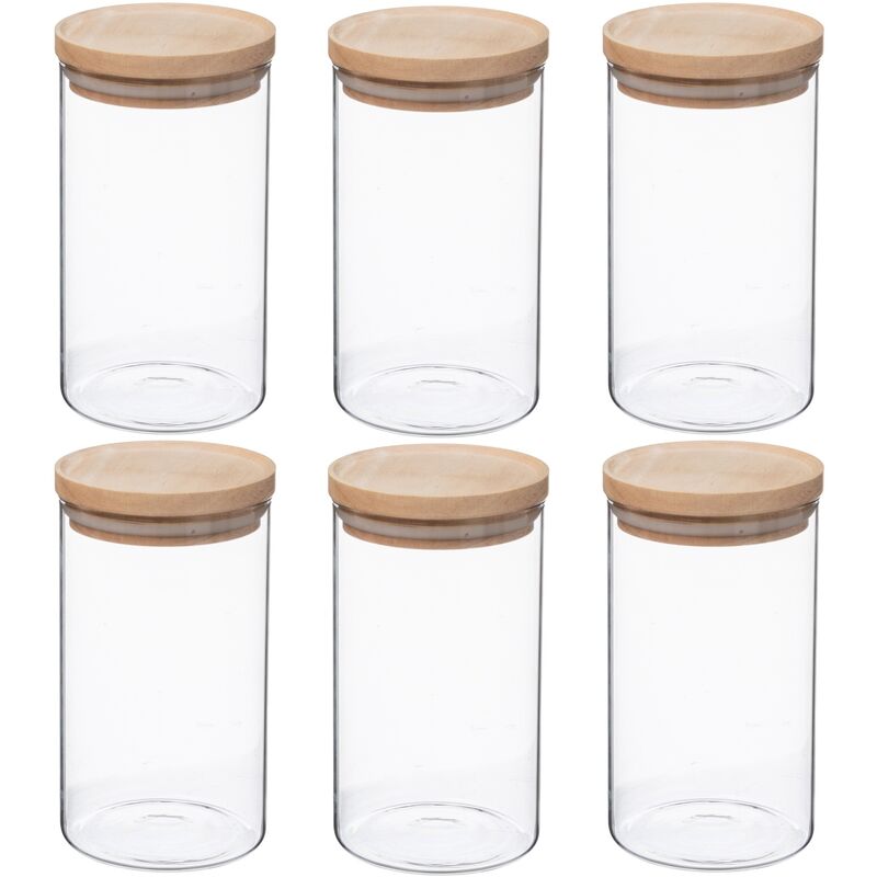 

Set de 6 tarros de vidrio y madera 1 L