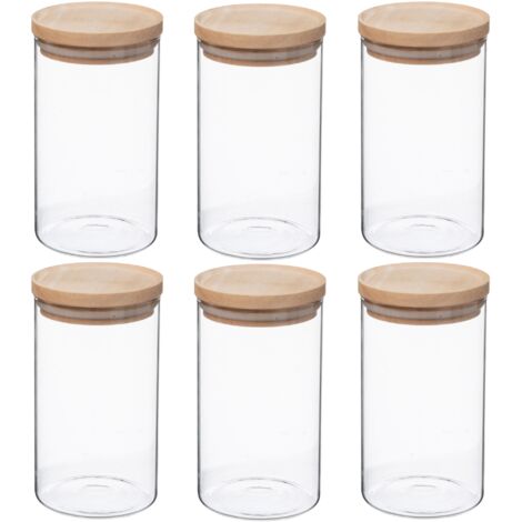 Set de 6 tarros de vidrio y madera 1 L