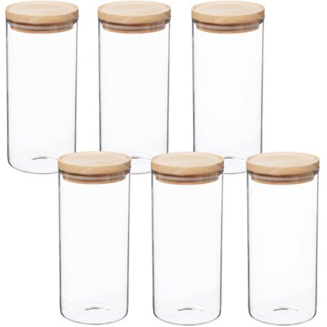 Set de 6 tarros de vidrio y madera 1,3 L