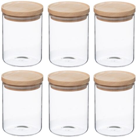 Set de 6 tarros de vidrio y madera 600 ML