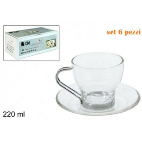 Set De 6 Tasses à Café En Verre Transparent Avec Soucoupe 220ml