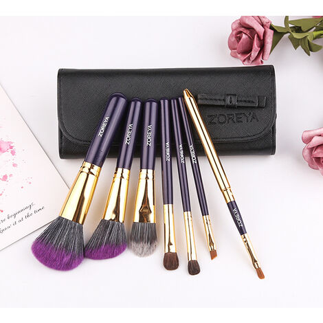 Set de 7 brochas de maquillaje violeta para principiantes,