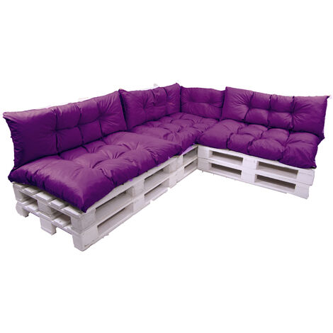 Set de 7 Coussins pour palettes, 3 x Assise 120x50 et Dossier 3x120x40cm Violet, Canapé de Jardin / coussin palette in / extérieur, SETGARDEN