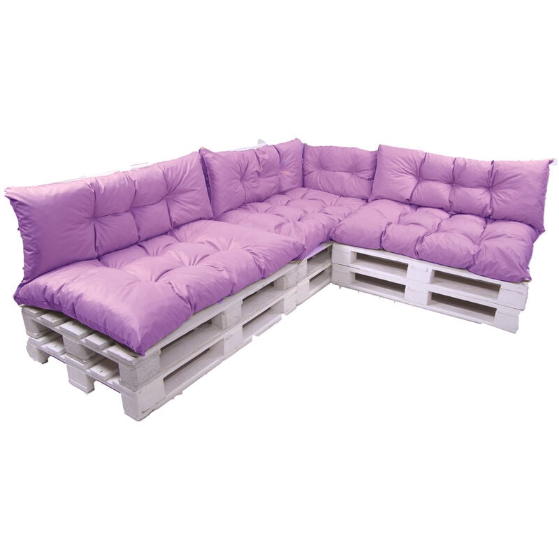 setgarden - set de 7 coussins pour palettes, 3 x assise 120x60 et dossier 3x120x40cm violet clair, canapé de jardin / coussin palette in / extérieur