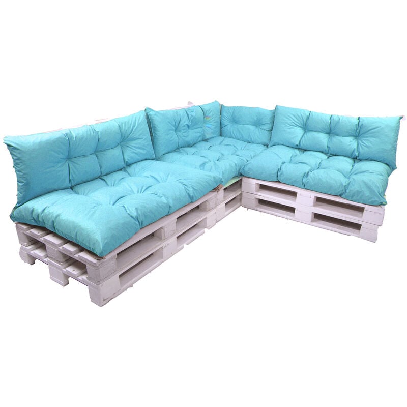 Setgarden - Set de 7 Coussins pour palettes, 3 x Assise 120x60 et Dossier 3x120x40cm Bleu, Canapé de Jardin / coussin palette in / extérieur