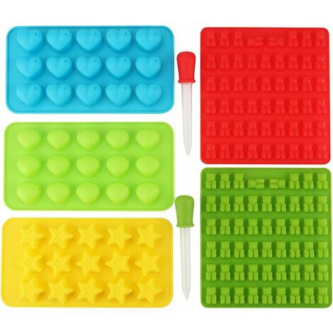 Set De 7 Moules à Bonbons à Forme De Oursons, Candy Moule et bac à glaons en silicone antiadhésif Y Compris les curs, étoiles, coquillages et Bears Lot de