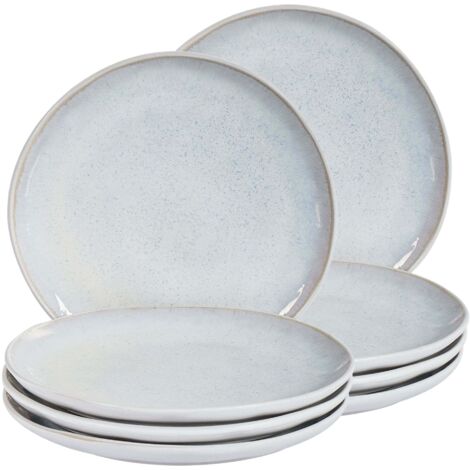 Set de 8 Assiettes à Desserts en Grès Finition Émail Réactive pour 8 Personnes Gris Clair Sesame