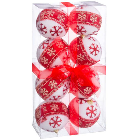 Set de 8 boules de Noël rouges et blanches étoiles - 8cm