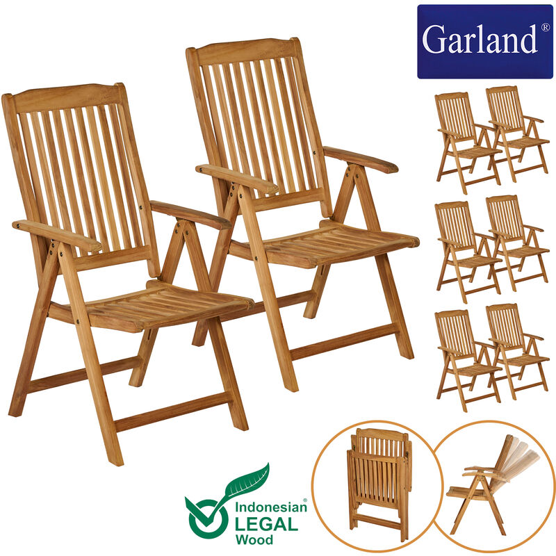 Set de 8 chaises de jardin Bari bois teck massif fauteuils réglables 5 positions