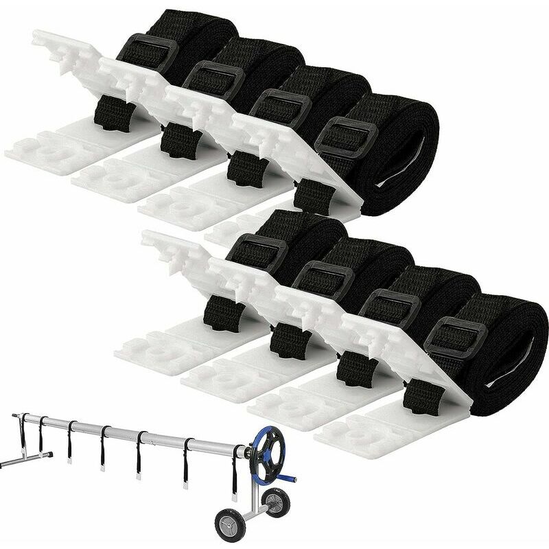 Set De 8 Kit De Fixation pour Bâche Solaire De Piscine, Sangles De Maintien Et Clips De Fixation, Sangles Adhésives Nylon Plaques De Fixation Boucles