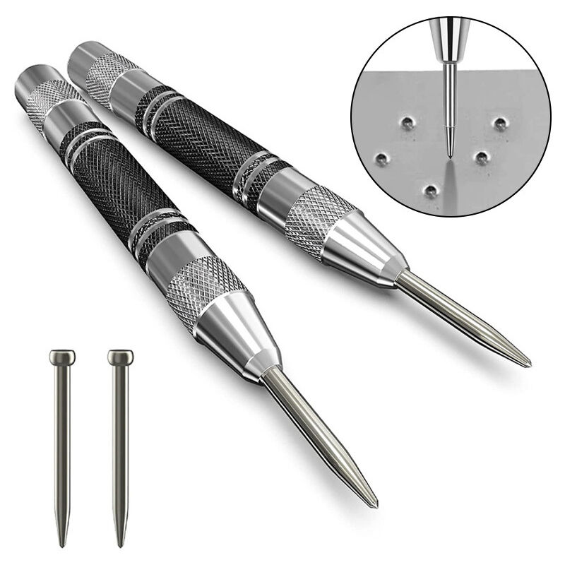 Set de 8 pièces Poinçon automatique, poinçon central automatique, poinçon central à ressort, poinçon automatique avec force de frappe réglable pour