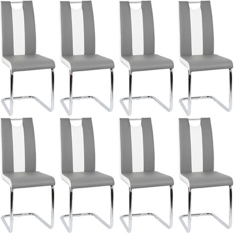 Set de 8 Sillas de Comedor de Estilo Moderno, Sillas de Cocina de Piel Sintética con Asiento Ergonómico, Gris
