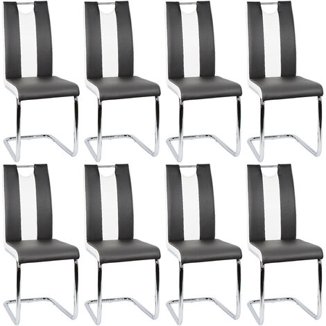 Set de 8 Sillas de Comedor de Estilo Moderno, Sillas de Cocina de Piel Sintética con Asiento Ergonómico, Negro