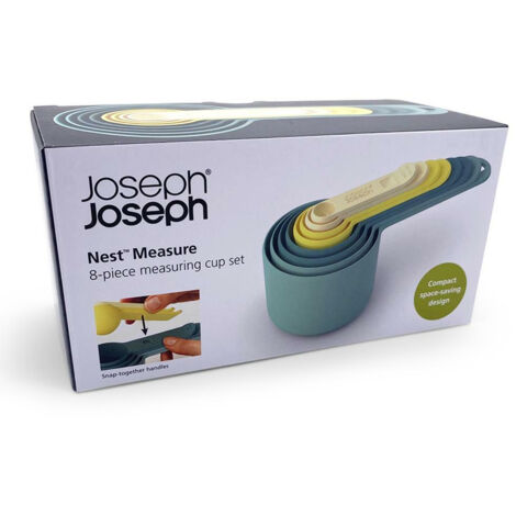 Set de 8 tazas medidoras Joseph Joseph Nest, con cucharas y tazas de 1/4 tsp a 1 taza, apilable para ahorrar espacio, apto para lavavajillas.