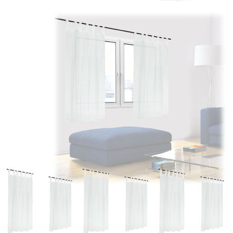 Relaxdays 2 Visillos de Voile, Cortinas Semitransparentes con Presillas,  Salón y Dormitorio , 225x140 cm, Blanco