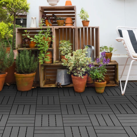 Set de 9 Baldosas Cuadradas de 30x30 cm con Área de 0,81 m² Losetas Sistema de Clic para Balcón Terraza Jardín Negro