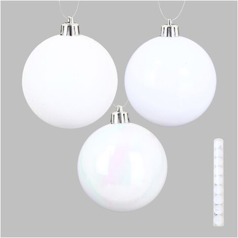 Lot De 9 Boules De Noël 8 Cm - Blanche Et Or - Déco Sapin Intérieur/extérieur - Avec Crochets - 6
