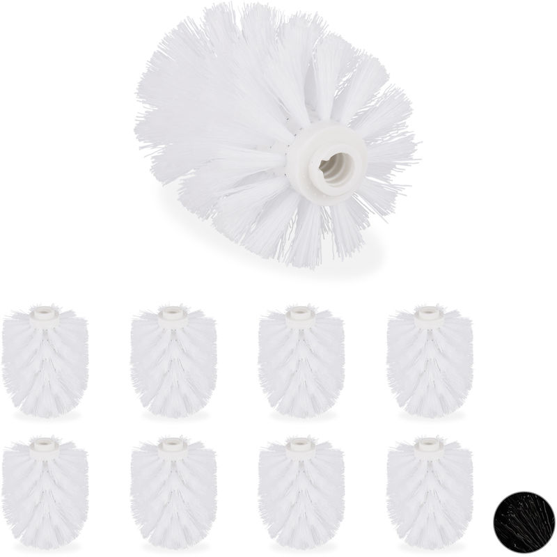 

Set de 9 Cepillos de Recambio Escobilla WC, Baño, Cabezal Repuesto, Plástico, 12 mm de Rosca, ⌀ 7 cm, Blanco