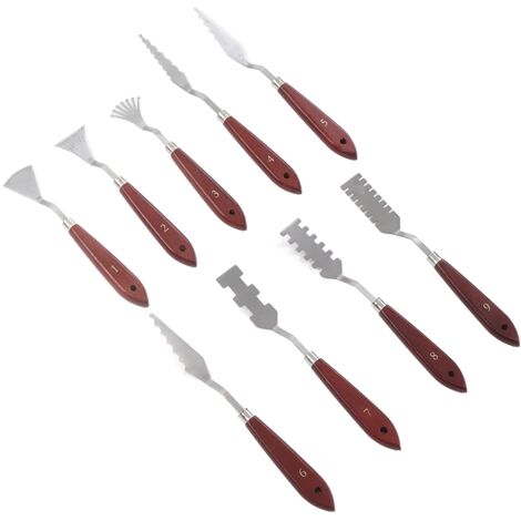Set de 9 couteaux à palette en acier inoxydable avec manches en bois pour artistes - Idéal pour mélanger les couleurs, peinture à l'huile et aquarelle