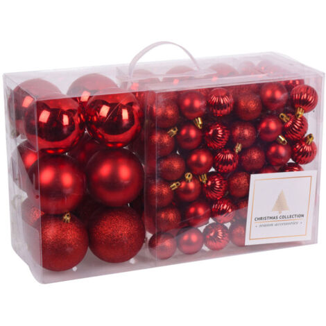 Set de 94 boules de Noël rouges - 3/4/6/8/10cm